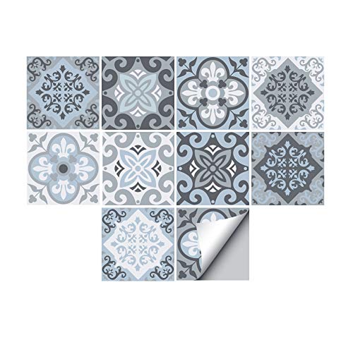Floor Wall Tile Transfers Sticker for Home Decor, Peel & Stick self-Adhesive splashback, Tile Decals for Living Room Kitchen Bathroom Decor, 10 Pieces,15x15cm, Blue