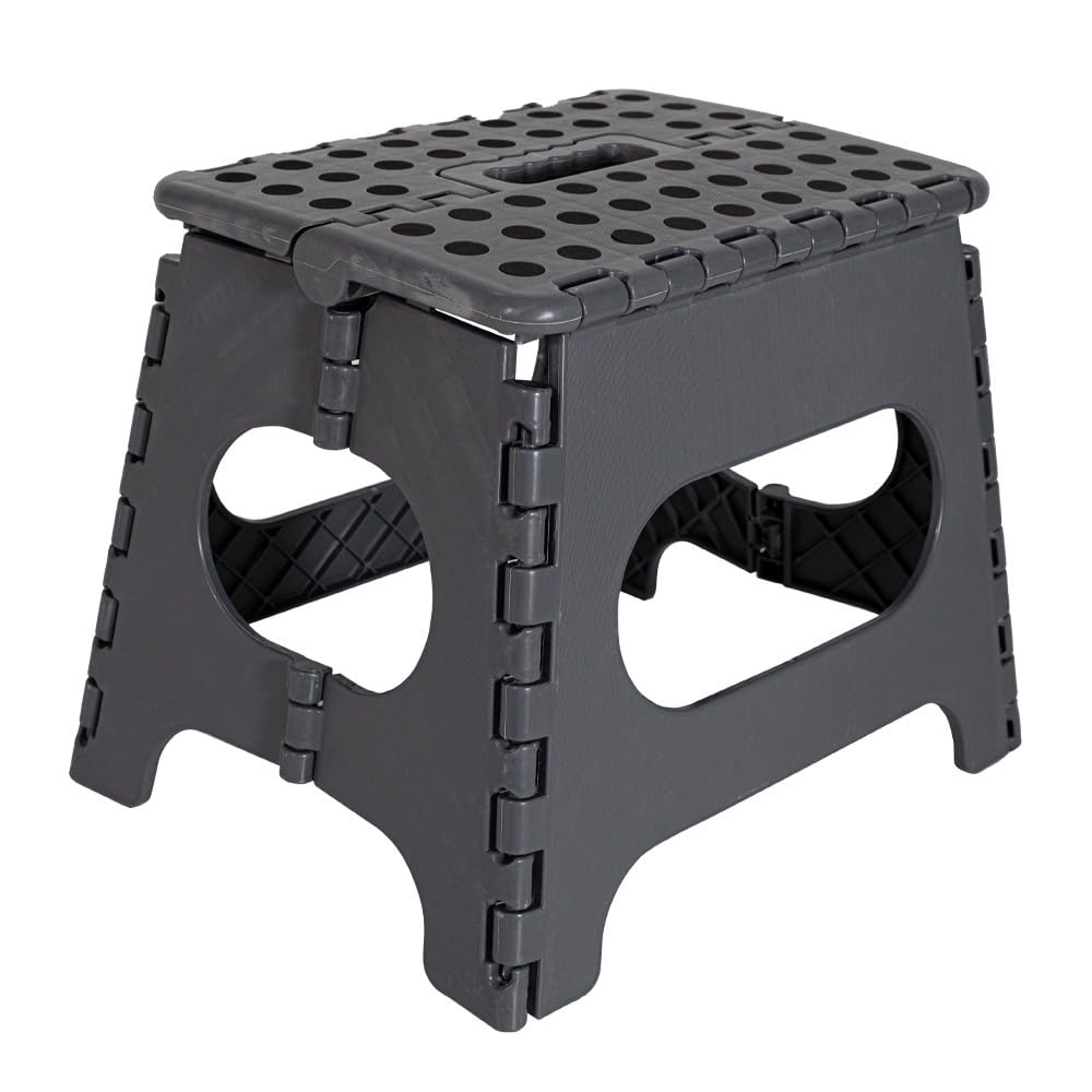 BARGAIN FACTORY Strong Folding Step Stool 11 inch Sturdy Enough to Hold Upto 150KG Lightweight Foldable Step Stool for Adults and Kids - Opens with one Flip Great for Kitchen, Bathroom Bedroom