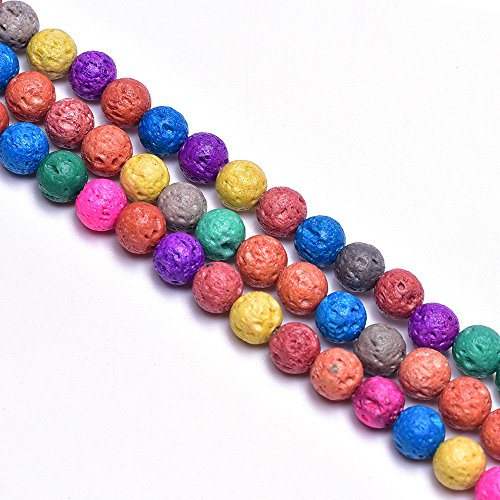 6mm Colorful Lava Rock Stone Beads for Jewelry Making Energy Power Gemstone Beads Essiential Oil Difusser Beads for DIY Bracelets(Approx.60pcs/Strand)