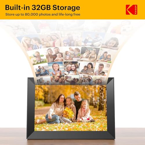 KODAK Digital Picture Frame WiFi 10.1 Inch HD IPS Touch Screen Electronic Picture Frame with 32 GB Memory, Automatic Picture Rotation, Share Photos or Videos Anywhere via App, Black