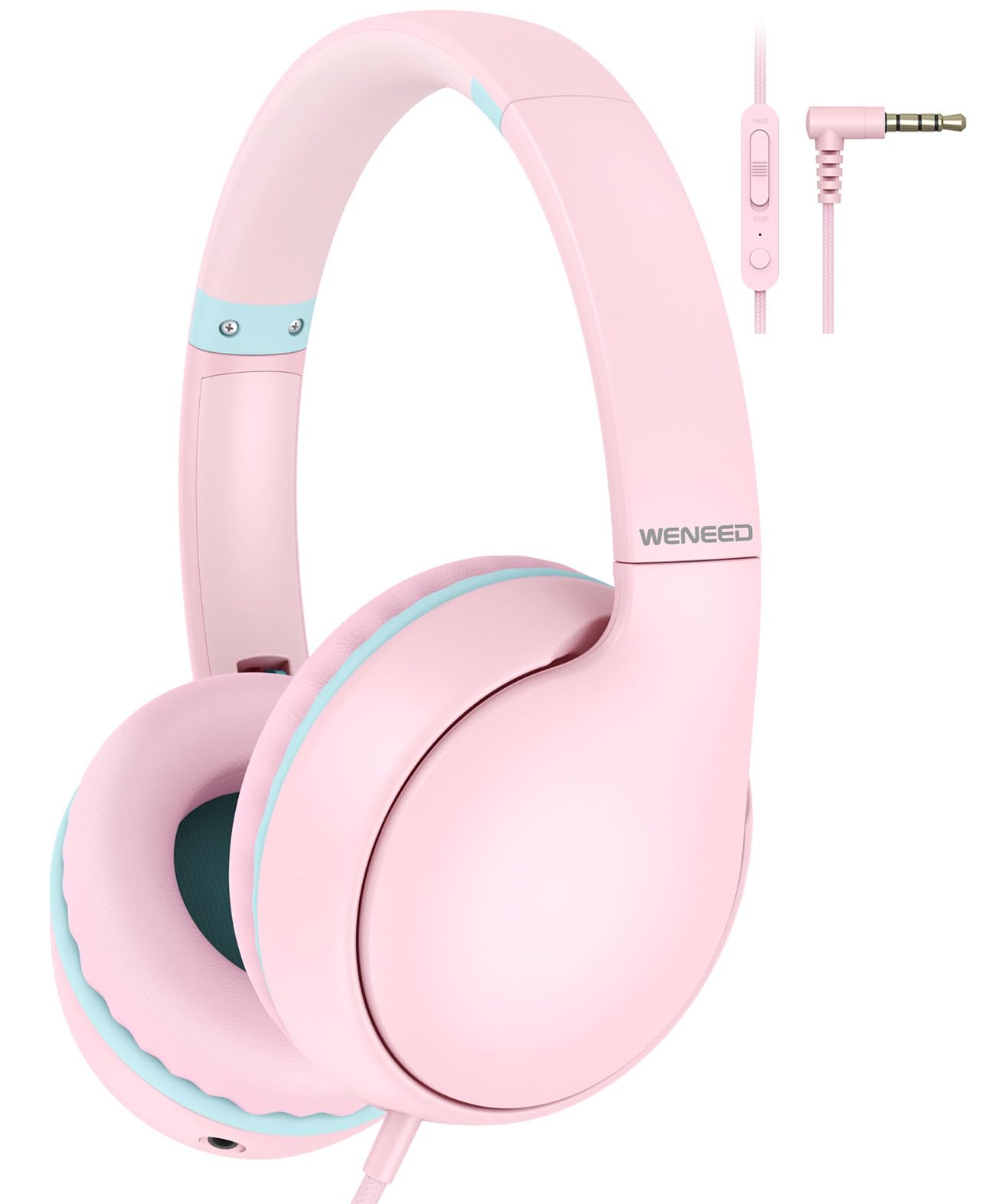 Photo 1 of weneed Kids Headphones Wired with Microphone, Over Ear 85/94dB Volume Limited Headphones with Share Port, Stereo Sound Foldable Headset for Teens/Boys/Girls - Pink
