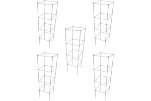 MTB SUPPLY Galvanized Square Folding Tomato Cage Plant Support Stake Tower 12 inch by 46 inch, Pack of 5 Sets(