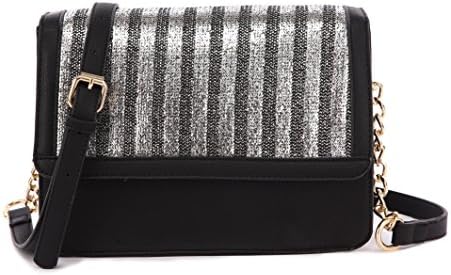 TINDER Authentic Fashion Shoulder Bag withMulti-pockeds, Adjustable Shoulder Strap, Metalic Strap Design and Zipper Closure:FRM6898-BK