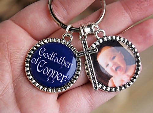 Personalized Godfather of Keychain with personal photo in your choice of color, new godmother baptism communion keepsake personal custom gift key chain