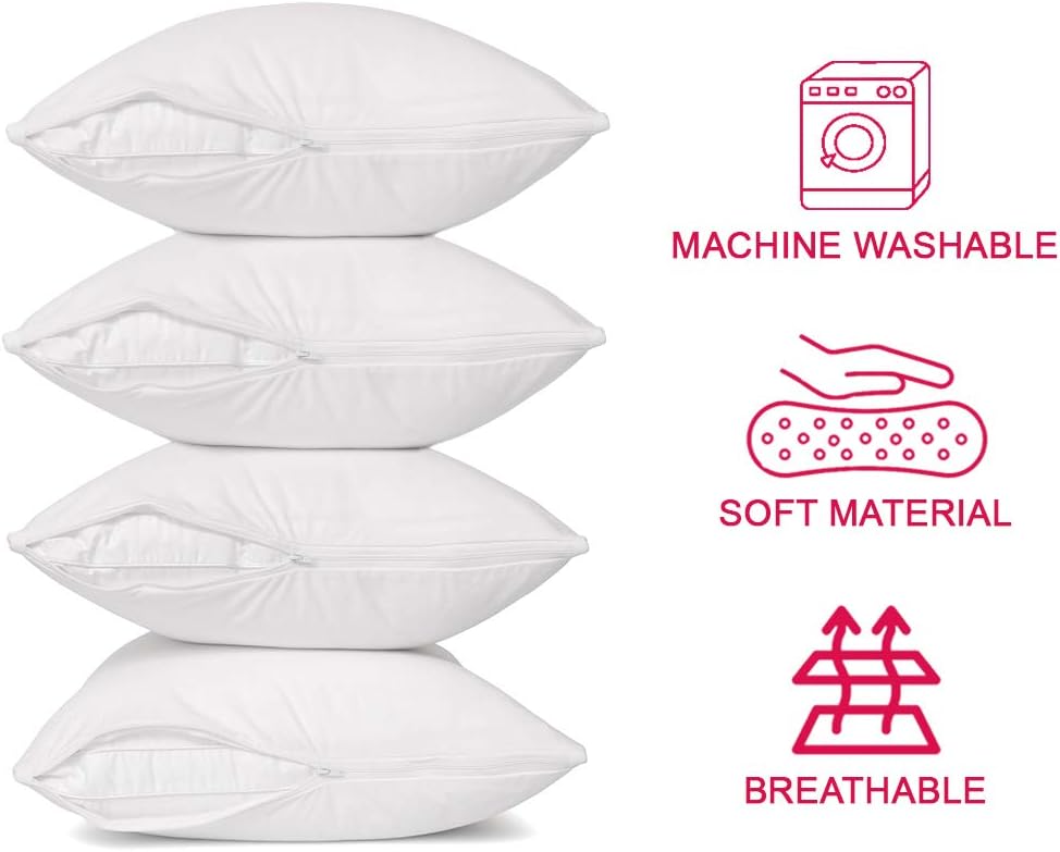 Guardmax Waterproof Pillow Protectors Standard Bed Bug Proof | Hypoallergenic Zippered Encasement Covers | Set of 4 Standard Size (20"x26"): Home & Kitchen
