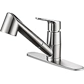 Pardure, Kitchen Sink Faucet with Pull Down Sprayer, Low Arc Stainless Steel 1 or 3 Hole, Single Handle Brushed Nickel Pull Out Kitchen Faucet, Suitable for Farmhouse Camper Laundry Rv Bar
