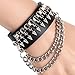 Xusamss Hip Hop Alloy Rivet Bullet Chain Leather Bracelet Bangle Two Set,7-8inches