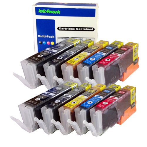 ink4work Set of 10 Pack PGI-250XL and CLI-251XL Compatible Ink Cartridge Set for Pixma IP7220, MG5420, MG6320, MX722, MX922, Office Central