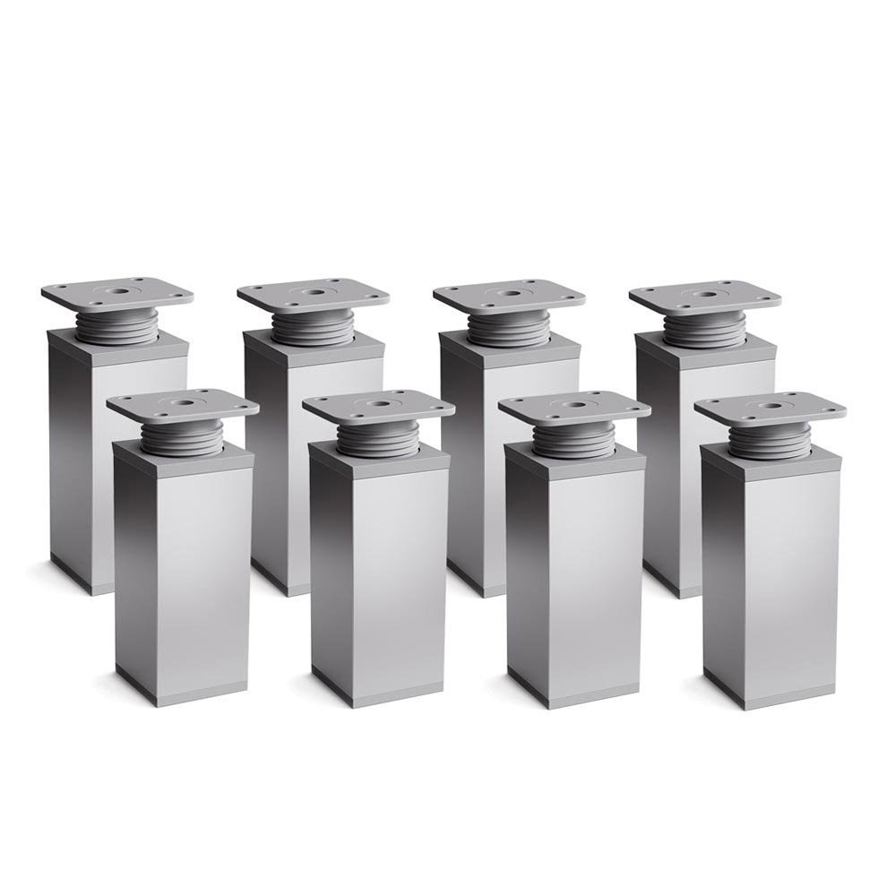 sossai® MFV1 designer furniture feet, height adjustable, set of 8, square profile: 40 x 40 mm, colour: aluminium, height: 80 mm (+ 20 mm), material: aluminium, wood screws included