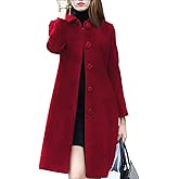 Leyoutx Women's Lapel Single Breasted Mid-Long Classic Solid Color Slim Fit Wool Blend Coat