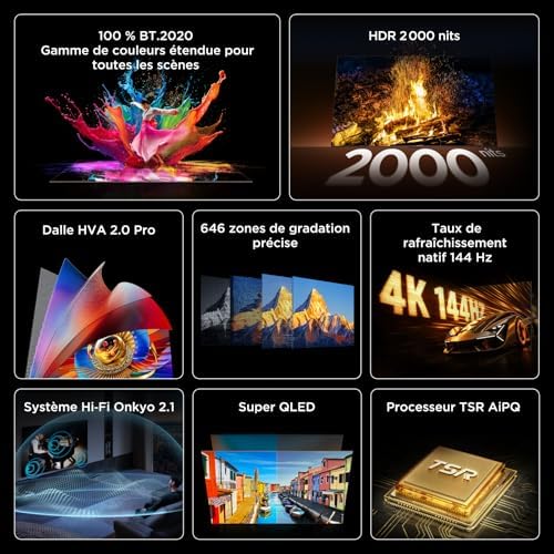 65Q7D Pro 65” SQD-Mini LED TV, 4K HDR 2000 nits, 646 Zones de Gradation, Google TV, Dolby Vision IQ & Atmos, 2.1 Onkyo, 144Hz, Apple AirPlay 2 & Alexa