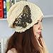 Women's Winter Hat Lace Butterfly Decorate Beanie Caps Lady Skullies Turban Cap (Beige)