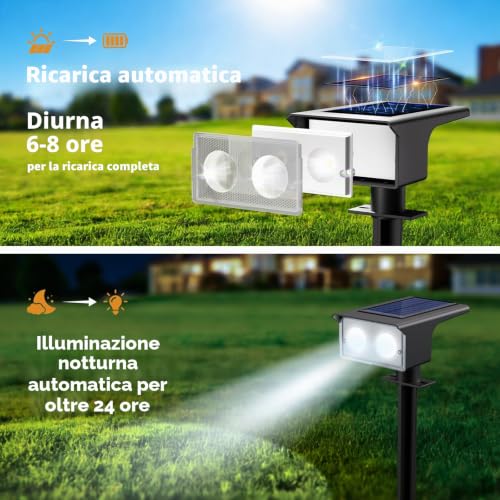 btfarm 6 x Outdoor LED Solar Spotlights, 3000 K/4500 K/6000 K, IP65 Waterproof, 2 Brightness Levels Powerful Solar Light Lamps for Backyard, Driveway, Garage Lawn