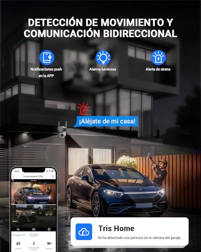 E T EASYTAO C220 Cámara de Seguridad Exterior 2-1 Lente Doble 2K 3MP, Camara WiFi 5Ghz/Conexión por Ethernet con Visión Nocturna a Todo Color, App Tris Home o Icsee, Detección de Movimiento, IP66