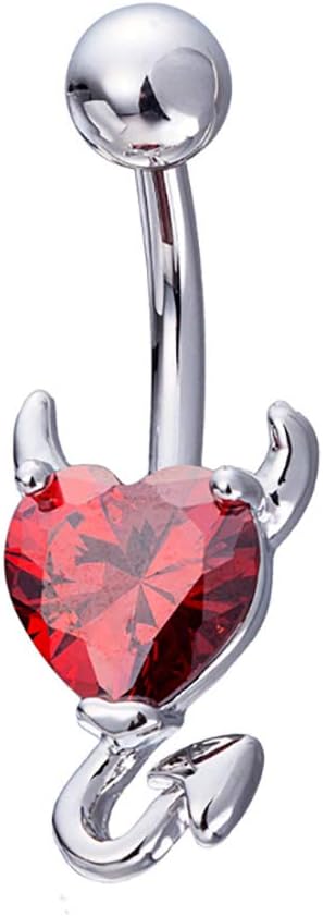 Girl Silver-plated Navel Ring Devil Heart Shape Belly Button Ring Stainless Steel Navel Piercing Belly Bar Navel Stud Body Piercing Jewelry for Women Birthday gift