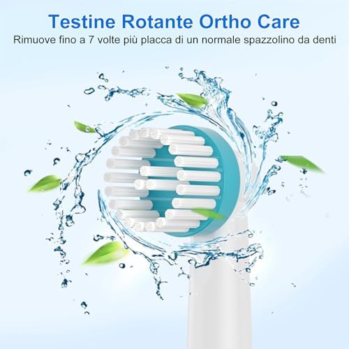 16 testine Ortho Care, compatibili con spazzolino elettrico Braun Oral B per una pulizia precisa intorno alle parentesi graffe.