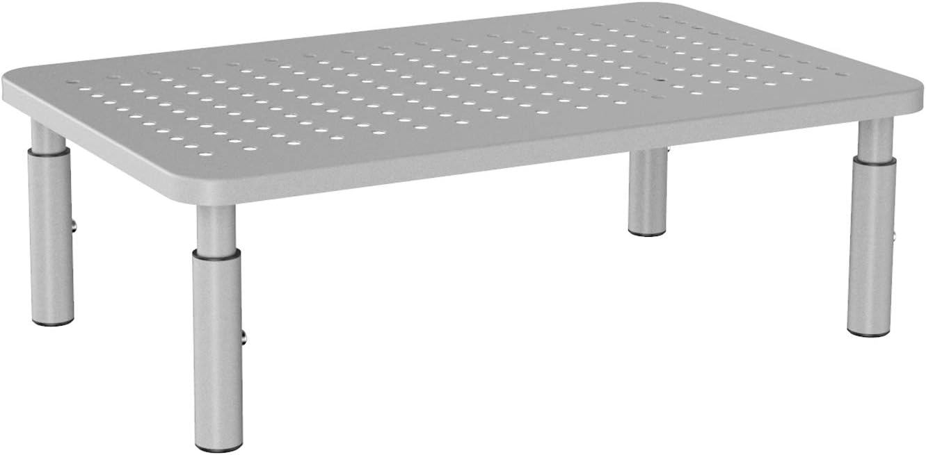 WALI Monitor Stand Riser for Computer, Laptop, Printer, Notebook and All Flat Screen Display with Vented Metal Platform and 3 Height Adjustable Underneath Storage (STT003S), Silver, 1 Pack