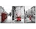 NAN Wind Modern London Wall Art Painting Red Bus on London Street Black White Wall Art Union Jack Wall Decor Paintings on Canvas Stretched Framed Ready to Hang Home Decor