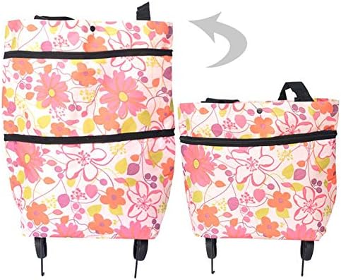 circulor Shopping Trolley Bag, Oxford Protable Folding Reusable Grocery Shopping Cart Bag With Wheels Trolley Bags Travel Storage Package, Green