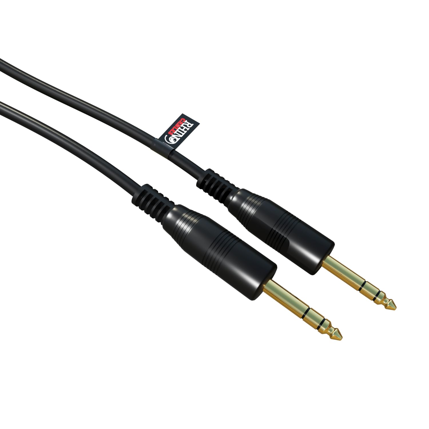 rhinocables 6.35mm Jack TRS Cable, Gold Connecters Heavy Duty 6.35 mm 1/4" Stereo Jack Male to Male Audio Guitar Lead for Electric Guitar, Bass, Amp, Keyboard, and Sound Mixing, Black (5m)