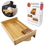 KAGURA BAMBOO Bedside Caddy Bunk Bed Shelf | Contemporary Floating Dorm Rail Side Tray | Minimalist Top Corner Attachable Table with Ipad, Tablet or Phone Stand Holder
