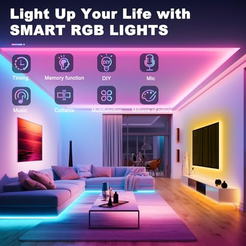 Realky LED Strip, 20 m RGB Bedroom Lights, Bluetooth APP Controlled Multicolour LED Strips, Fancy Led Strip LED Music Synchronises for Decorating Stairs, Parties, Kitchen Home, Gaming Room