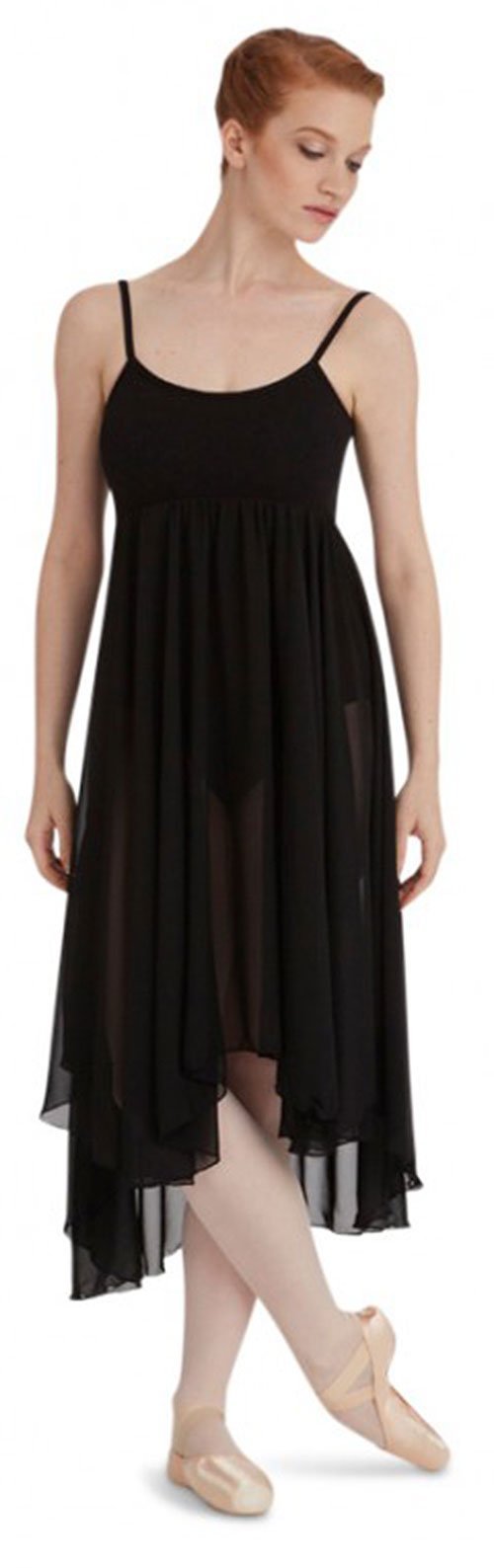 Capezio Camisole Empire Dress, Lyrical Dance Costumes for Women, Ballet Dress with Leotard, Georgette Skirt and Shelf Bra, Dance Outfit for Contemporary, Ballet, BG001, Black, Adult Size Small — image 1