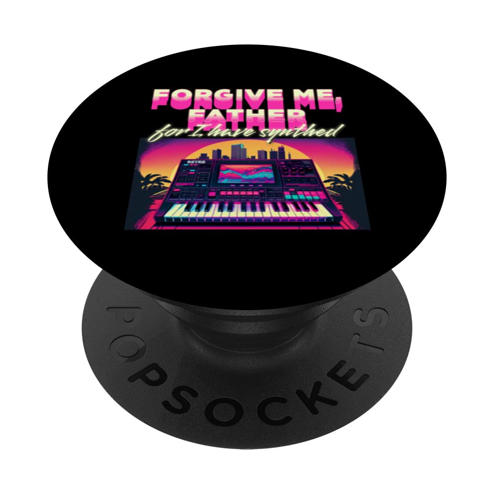Forgive me Father, I Have Synthed, Retro Synthwave Vaporwave PopSockets Swappable PopGrip