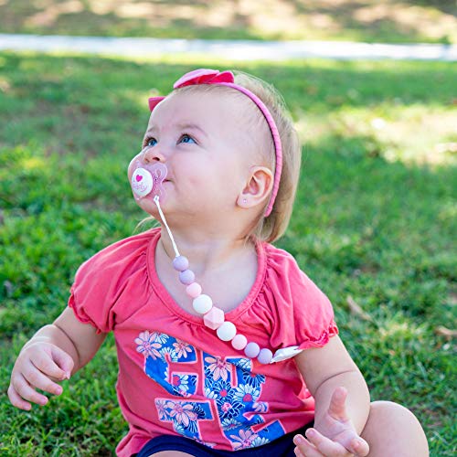 Silicone Pacifier Clip by Dodo Babies Pack of 2 + Pacifier Case, Premium Teething Bead for Girls Modern Designs Universal Holder Leash for Pacifiers, Teething Toy or Soothie, Baby Shower Gift Set - Thumbnail 5