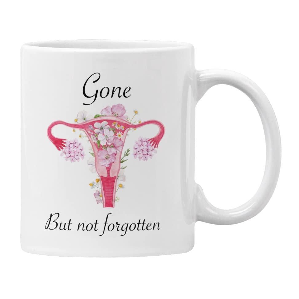 Plumfoolery Hysterectomy Mug Funny Menopause Gift Ovaries Womb Gone but not Forgotten (White)