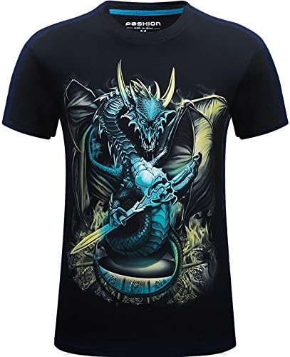 MYLEDI Men's Short-Sleeve, 3D Printed Dragon Pattern Realistic Cotton Fabric Comfortable And Breathable Casual Wear