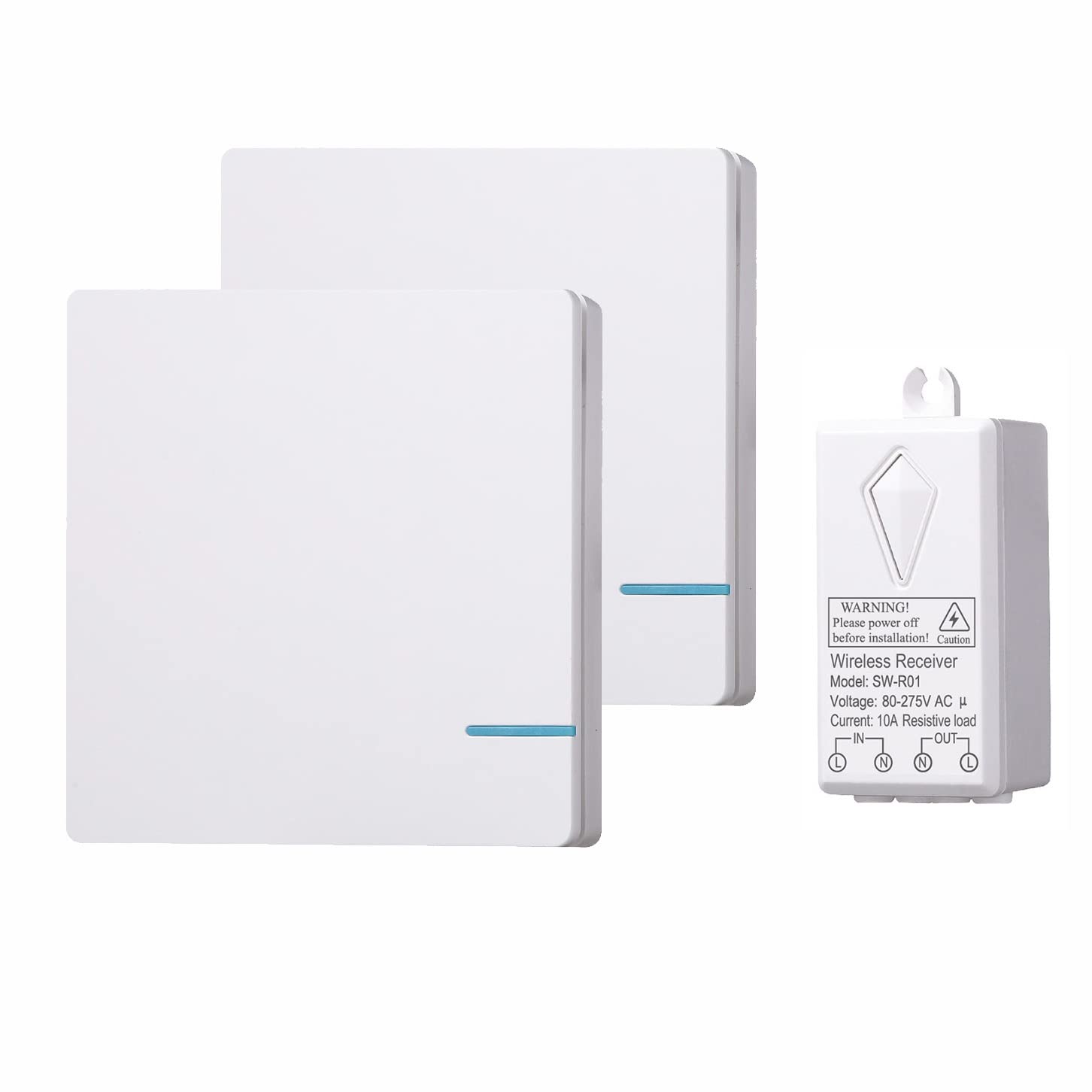 Mengshen Wireless Light Switch and Receiver Kit - No Wiring Required, Up to 100ft Range and IP54 Waterproof, Ideal for Wall Ceiling Lamp LED Bulb Lights Fixture