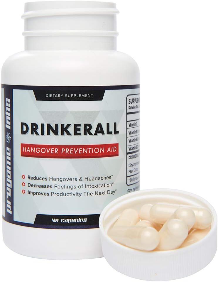 DRINKERALL - #1 Hangover Cure | Scientifically Proven Hangover Prevention Pills | with DHM, NAC, Prickly Pear, B-Vitamins | Guaranteed 80% Reduction - Anti-Hangover Remedy