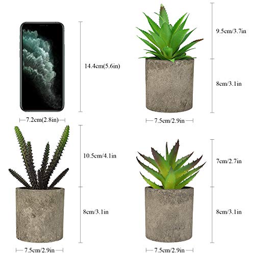 Hopewood Home Decor Small Fake Plant 3PCS Small Artificial Succulent Set Faux Potted Plant for Table Indoor Kitchen (6.2inch)
