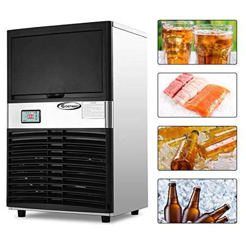 COSTWAY Commercial Ice Maker, 100LB/24H Stainless Steel Portable