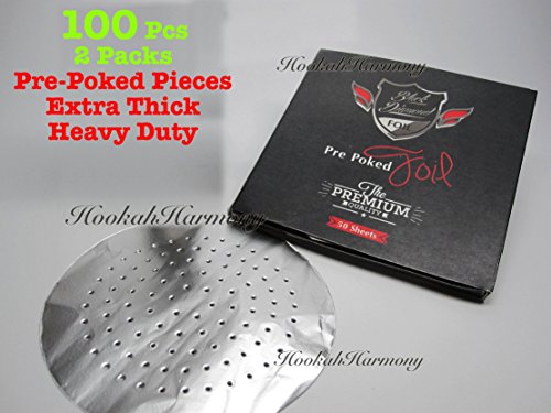 2 Packs Black Diamond Hookah Shisha Heavy Duty Thick Aluminum Foil Pre-Poked Holes 100 Pcs Makers Of D Dream Hose Bowl