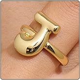 GlameVibe Bubble Initial Gold Ring For Women,Dainty Balloon Letter Rings 14k Gold Plated Open Alphabet A-Z Adjustable Unique Fashion Jewelry Gift