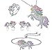Whaline 4 Pack Unicorn Jewelry Set, Include Rainbow Rhinestone Crystal Necklace, Bracelet, Earring and Ring for Girls Gift Set