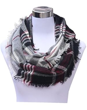 Women Winter Checked Pattern Cashmere Feel Warm Plaid Infinity Scarf