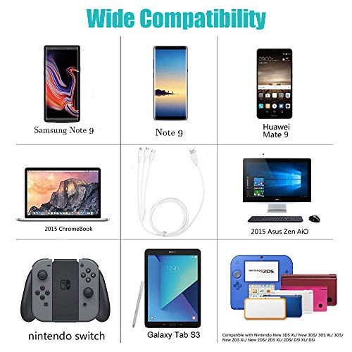 Multi Charger Cable 6ft MXRS 3 in 1 Multiple USB Charging Cord Suitable for Nintendo Switch/Nintendo New 2DS XL/ 3DS XL/ 2DS/ 3DS/ DSi/DSi XLL/Nintendo Ds Lite(Charging Only)