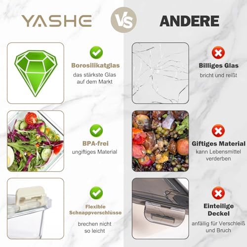 Glasbehälter mit Deckel, 10 Teile Stapelbar & Luftdicht Meal Prep Boxen Glas für Spülmaschine, Mikrowelle & Gefrierschrank, Auslaufsicher, BPA-Frei, Weiß