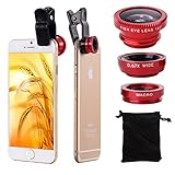 XCSOURCE Clip 180 Degree Fish Eye Lens + Wide Angle + Micro Lens Kit for iPhone 4 4S 4G 5 5G 5S Samsung Galaxy S3 i9300 S4 i9500 cell phone (red) DC264R