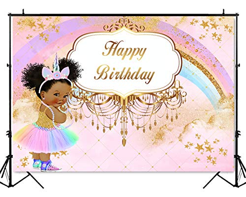 Mehofoto Royal Princess Birthday Backdrop Pink Unicorn Rainbow Birthday Photography Background 7x5ft Vinyl Little Princess Birthday Party Banner Decoration Backdrops