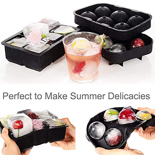 Ice Cube Trays,Silicone Sphere Ice Ball Maker with Lids & Large Square Ice Cube Molds for Whiskey and Cocktails,Big Ice Cube Tray with Funnel & Ice Tongs,Set of 2 (Black) - Thumbnail 4