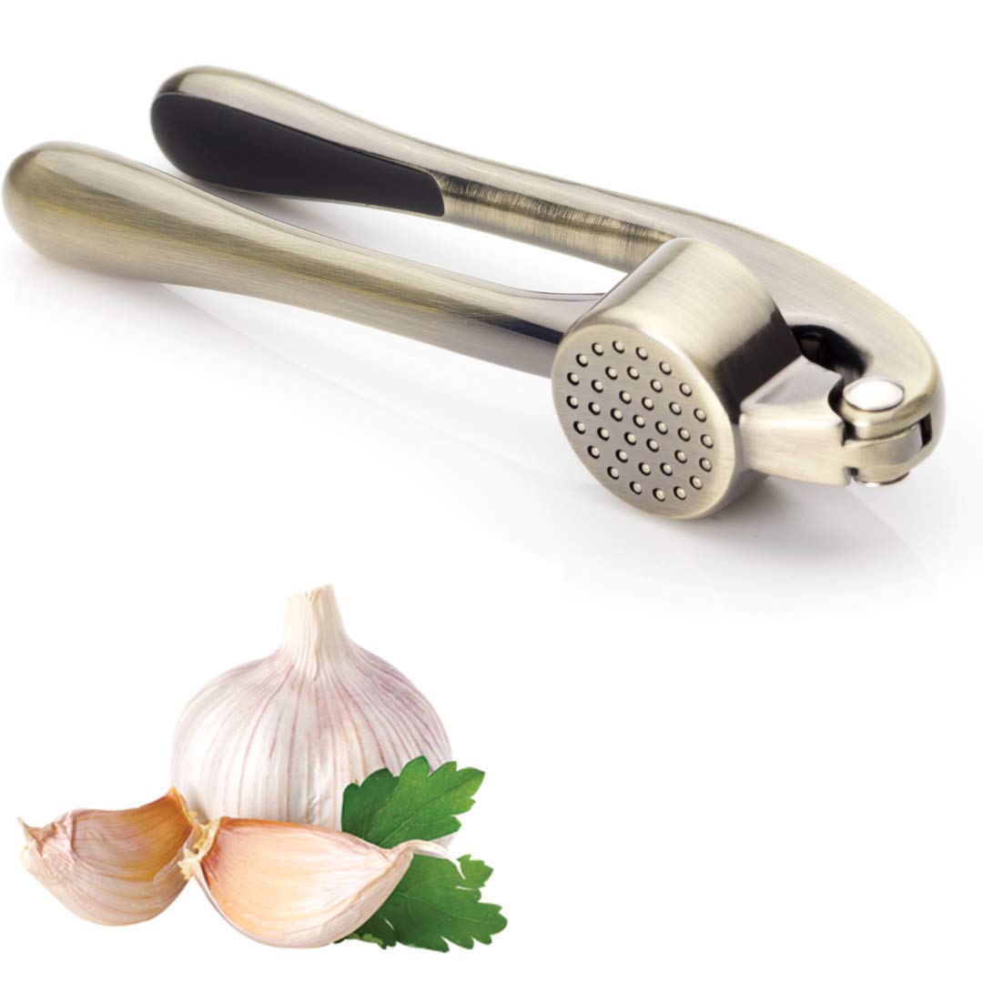 Brass Manual Garlic Press - Handheld Kitchen Crusher Tool for Cloves & Ginger. Professional, Modern Coloured Design, Strong Commercial Handle. by Sabatier Professional