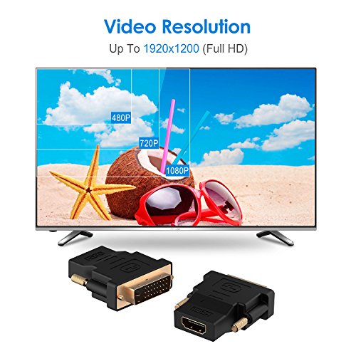 Rankie DVI to HDMI Adapter, Gold-Plated Converter, 2-Pack, Black