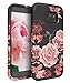 RabeMall Samsung Galaxy S7 Edge Case Unique Pretty Flowers for Girls/Women Anti-Fingerprint Three Layer High Impact Resistant Hybrid Shockproof Protective Cover,Floral Black