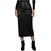 GORGLITTER Women's Casual Fitted Faux Leather Slit Maxi Skirt Ruched Side Elastic High Waist Long Pencil Skirts