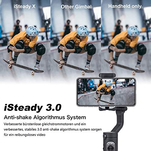hohem Smartphone Gimbal Stabilisator, 3-Achsen Handy Gimbal Stabilisator für iPhone 12/11/X/Max Samsung Huawei usw, One-Click Bedienung, Sportmodus, Gesichtsverfolgungs, Bewegungszeitraffer (Schwarz)