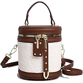 SYHTBYOH Mini Bucket Crossbody Bags for Women Vegan Leather Small Round Shoulder Round Handle Handbag Purses
